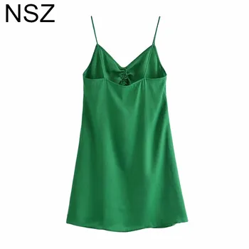  NSZ-Секси зелена атласное рокля на спагети презрамки с бретельками, лятна рокля с завязками, секси облекло за парти в нощен клуб, рокля комбинация с бретельками, сарафан 2021