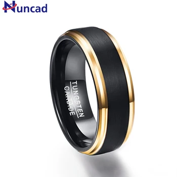  Nuncad класически черни мъжки пръстени чист волфрам златен цвят годежен пръстен Безплатна доставка