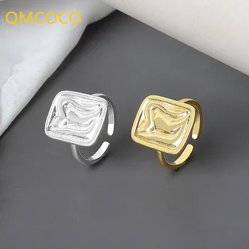  QMCOCO Пръстени от сребро 925 проба за партита за жени с квадратна фигура прости вълнови модел Креативен дизайн на Дамски бижута подаръци