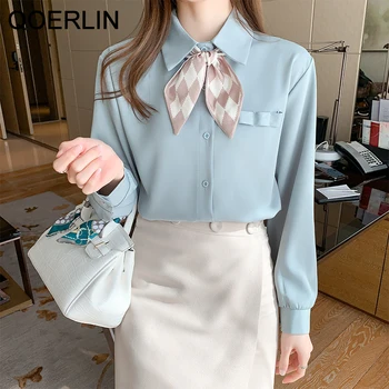  QOERLIN Френската Ретро клетчатая риза-пеперуда Дамски макси Мода елегантна блуза с дълъг ръкав и ревера, блузи с ръкави-фенерчета, риза S-2XL