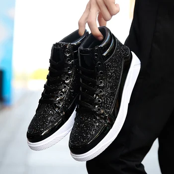  Topvivi нови тенденция на обувки, мъжки маратонки с най-високо берцем мъжки обувки златни лъскави модни маратонки мъжки обувки Ежедневни дизайнерски обувки дантела