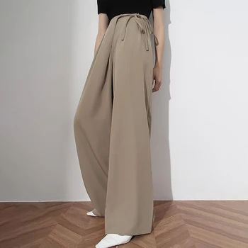  TWOTWINSTYLE Хакове Ежедневни прави панталони дантела За жени Корейската мода Обикновен панталон с висока талия и широки штанинами Дамски дрехи 2021 г. Нова