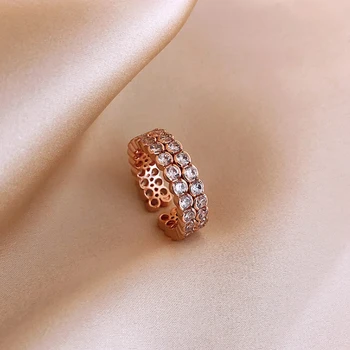  UILZ Лъскава Нова Мода Бижута от розово злато с пирсингом Звездното Кристалното Пръстен за жени, Подаръци за Годежни Пръстени CRL126