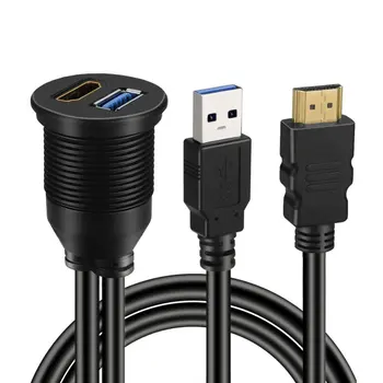  USB 3.0 и HDMI-съвместим с HDMI-съвместим + USB3.0 AUX Удължител на Арматурното табло, Водоустойчив Автомобилен кабел за скрит монтаж