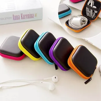  USB кабел с цип Органайзер Кутия за слушалки, Мини чанта за съхранение Калъф за слушалки Преносима чанта за слушалки квадратна форма