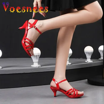  Voesnees 2021 Женски Нови летни сандали Модерни Сватбени обувки на ток за сватбени партита, секси високи обувки с отворени пръсти на платформа 6 см, выдалбливают обувки танц