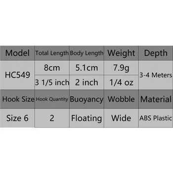  WLure 8 г 8 см, на 3 Метра Дълбочина Природата на Цвета на FH31 Висококачествени Куки Широко Колебание с Дълбоко Потапяне на Риболов на Шаран HC549