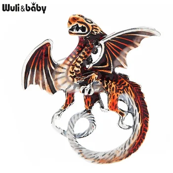  Wuli&baby Реколта брошки с дракони 6-цветен емайл Любимци на Жените и Мъжете Ежедневни Парти Брошка Игла Подаръци