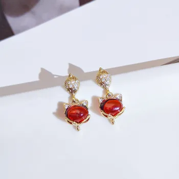  YAONUAN 2021 Тенденция Корейски S925 Игла Червената Лисица Сплав със Златно покритие Обеци-капки За жени Вечерни Модни Бижута, Аксесоари, Подаръци