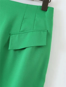  ZXQJ Елегантен дамски зелена тънка пола 2021 Есенна мода Жените имат однотонная пола Реколта дамски дълга пола с висока талия