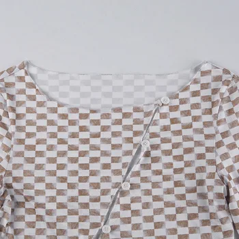  Арцу клетчатая тениска с дълъг ръкав Y2K Облекло выдалбливают секси потници За жени 2021 Съкратен есенни бели графични тениски Тениска Femme
