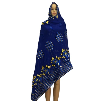  Африканска Мода Мюсюлмански Тюрбан За жени BigSize220*110 Памук шал Ислямски Хиджаб Pashmina Бродира Рамадан Дубай Превръзка на главата за една дама