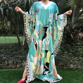 Африкански моден блогър препоръчва популярни копринени рокли макси с принтом, свободни летни плажни богемные caftans, дълга рокля за дамите