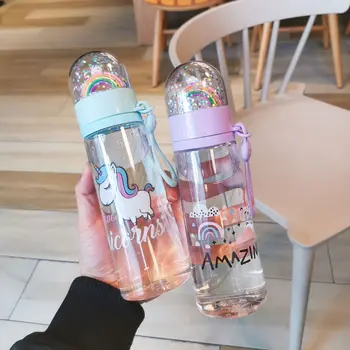  Бебешко шише за вода сладко еднорог творчески микро пейзаж интересен една пластмасова чашка за вода рейнбоу цвят момиче портативен преносим ин витро