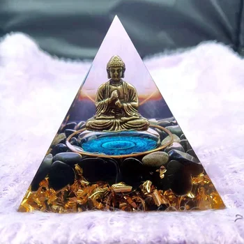  Буда Orgonite Пирамида на Лечебните Кристали Пирамида Камъните Чакра Енергийна Пирамида за Медитация Обстановка и Домашен офис Дропшиппинг