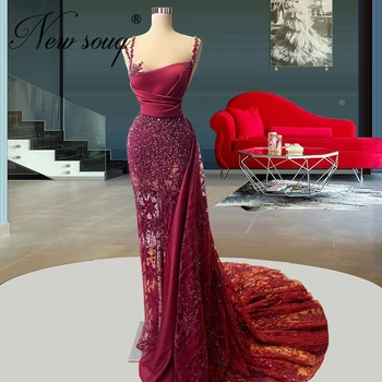  Вино-червено вечерни рокли с мъниста 2021 Vestidos De Феста Женствена рокля за бала с Нова рокля, с илюзия известни личности в Дубай Сватбени и вечерни рокли