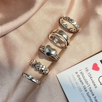  Винтажное Посеребренное пръстен за жени Готик Пънк Steampunk Сърцето Геометрични Пръстени, Комплекти Фестивални Украса Злато, Сребро 2 цвята
