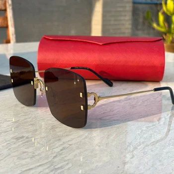  Висококачествени, Маркови очила без рамки За мъжки Дизайнерски слънчеви очила с диамантена огранкой За жени 2020 Луксозна марка CT0153S