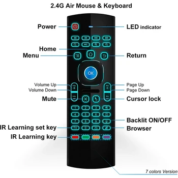  Въздушна мишката за Android Tv Box, Мини Безжична клавиатура с дистанционно управление въздушна мишка с осветление RGB MX3 Pro IR Обучение