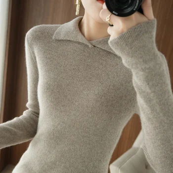  Вълнен пуловер за жени 2021 зима нов плътен цвят куклен яка от вълнен пуловер плюс размера на тънък вязаный пуловер блуза, топ