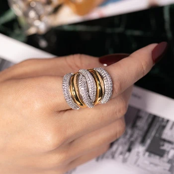  Голям сребърен един коктейл пръстен върху пръста за жени Луксозно позлатените 238 бр. Имитация на диамант живопис пълно камък пръстен Размер на бижута 5-10