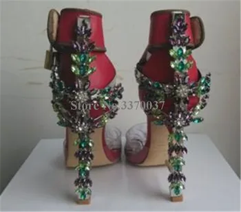 Дамски Нова мода с отворени пръсти PVC кристал Метален заключване Сандали на платформа с обертыванием глезена Кристални сандали на ток за нокти Вечерна клубна обувки
