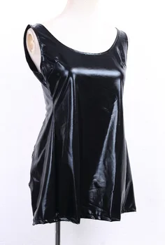 Дамски топли мини-рокля без ръкави от PVC изкуствена кожа с отворен гръб Превръзка дантела Влажен Вид Клубна облекло Еротичен секс костюм