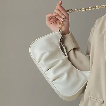  Дамски чанта под мишниците Чанта през рамо Дамски чанта през рамо Дизайнерска чанта плиссированная верижка от изкуствена кожа Проста универсална мода 2021 Нова