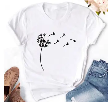  Диви цветя Глухарче с принтом Женска тениска Памучен Ежедневни забавна тениска Подарък за Дама Йонг Момиче Топ Тениска