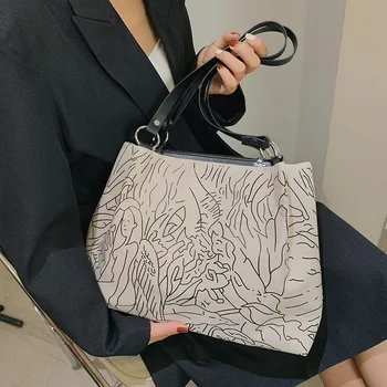  Дизайнерска дамска чанта с принтом Дамски чанти, Дамски чанти 2021 Нова чанта с голям капацитет Чанти за рамо за жени Модни пътни чанти