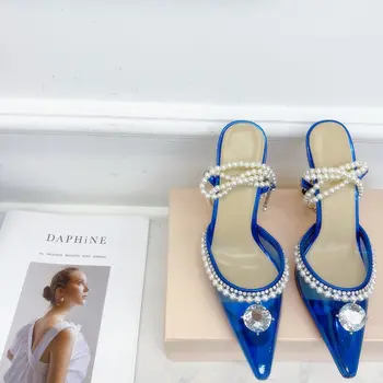  Ежедневни Дизайнерски дамски сандали от PVC с прозрачен хрусталем на ремешках на високи токчета на обувки на висок ток за стриптийз Сандали с джапанки mujeres 2021 Zapatos