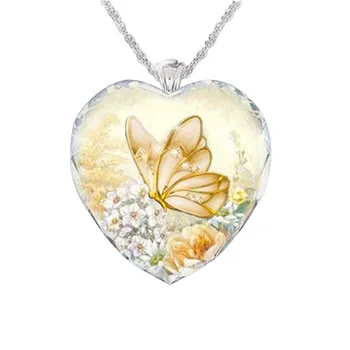  Елегантна Мода Crystal Butterfly Сърцето Висулка Син/Червен/Златен Пеперуда Висулка Колие Дамско Сватбена Колие Подарък За Годишнината