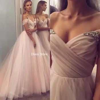  Елегантна Тюлевое Принцеса рокля за бала с открити рамене и Дълги вечерни рокли от мъниста 2022 Висококачествени рокли за специални случаи