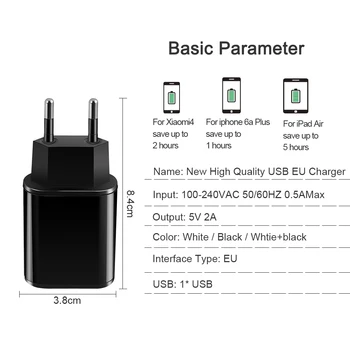  ЕС Включете Зарядно устройство за мобилен телефон Универсално Зарядно с два USB конектори Зарядно за смартфон iPhone 8 7 6 Huawei Samsung Зарядно устройство за таблет