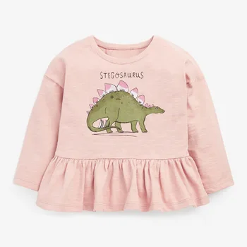  Есенна дрехи за малките момичета, Есента и детски пижами Комплект от памук от две части, Костюм за деца Риза с динозаври за момичета + Панталони с принтом на динозаврите 2-7 години