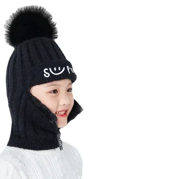  Есенно-зимни детски шапки и Шалове Цельнокроеные шапки Сгъстено Топли вълнени плетени калъф за шапки, Защитни защита от студ, Защита на уши