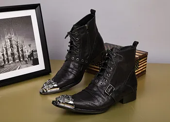  Есенно-зимни обувки за мъже ephesus masculina черна естествена кожа дантела военни обувки каубойски ботуши мъжки желязо с остри пръсти
