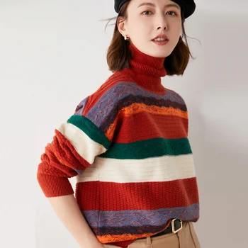 Жена вълнен 2021 новият есенно - зимни цветни вълнен пуловер с кръгло деколте топ свободен вълна вязаный пуловер женски пуловер