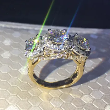  Женски пръстен от жълто злато, 18 Карата Au750 DVVS с муассанитовыми диамант Кръгло 4 Карата Годежен пръстен на годишнина от сватбата Модно