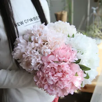  изкуствен дисплей цвете от коприна букет божури моделиране гидрагеи клонка начало декор сватбена ръчно венец бижу цвете