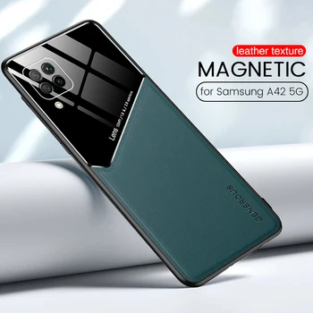  Изкуствена Кожа Pixleglass Авто Магнитен Държач Калъфи за Samsung Galaxy A12 A42 A 12 42 5 грама Мека Силиконова Рамка устойчив на удари Калъф