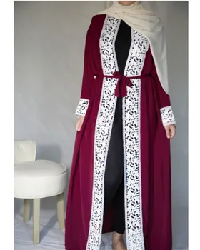  Ислямска Ропа Дубай Мюсюлманската рокля Абая-Секси дантелено кимоно дантела Дълга рокля Вечерни рокли Кафтан Арабски Дубай етнически костюм