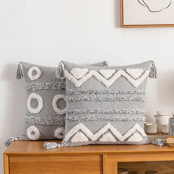 Калъф за възглавници в марокански стил, 45x45 см, Сиво с бриллиантовым кичурите зиг-заг калъф за възглавници декорация на дома за дивана - легло Стол