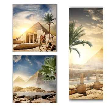  Картина върху платно Ретро Пейзаж Плакат Пирамида на Египет Класическа Стенни Живопис Хартия за Декорация на Дома, Хол Печат на Картини на плавателни съдове