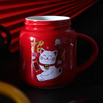  Керамични Slr Чаша Cartoony Котка Творческа Личност Тенденция Чаша Голям Капацитет За Съхранение С Капак За Чаши За Кафе