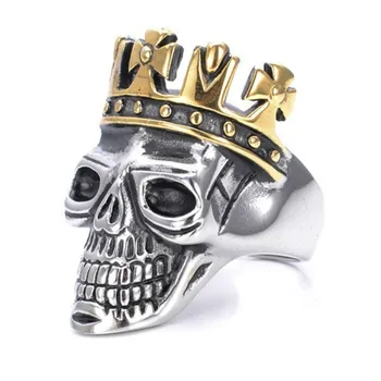  Класически мъжки пръстен Бижута Готически Ретро Череп на Краля Пръстен от неръждаема Стомана Модерен мъжки пръстен със Златна Корона За мъже е най-Добрият подарък