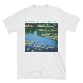  Клод Моне Живопис Водни Лилии тениска Дамски летни Потници Тениски Tumblr Графични Ризи Художествено-естетична Бяла тениска с къс ръкав