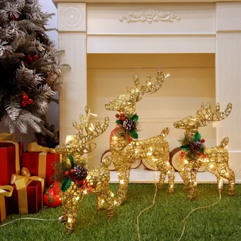  Коледен Железен Елен Лос led лампа с декорация от борови шишарки Златен Сребърен Елен Лампа Търговски Център Украса на дома