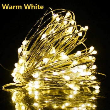  Коледна led Струнен лампата на 1 М, Захранван с батерии Медна тел Венец на закрито Спалня Домашно Сватбена декорация