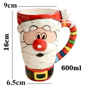  Коледна Керамична Чаша с Увреждания Дядо Коледа Подарък две Чаши 600 мл Голям Капацитет Карикатура Офис на Чаша Кафе С Вода С Капак, Лъжица